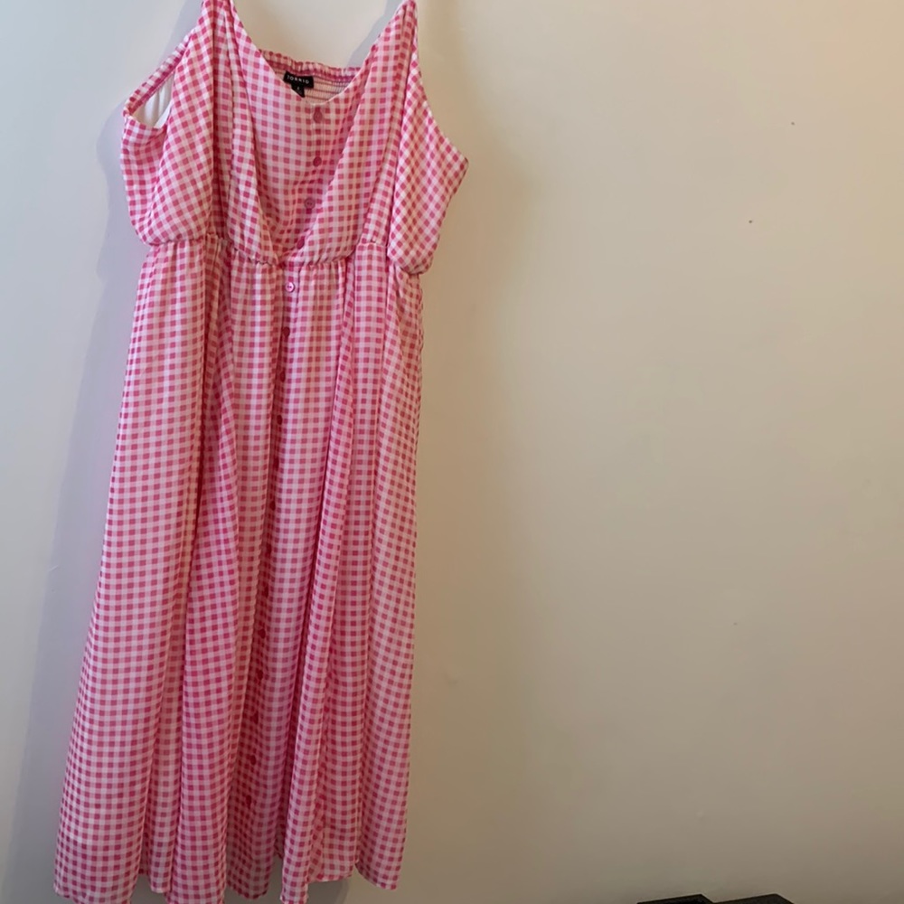 Torrid gingham chiffon button midi dress